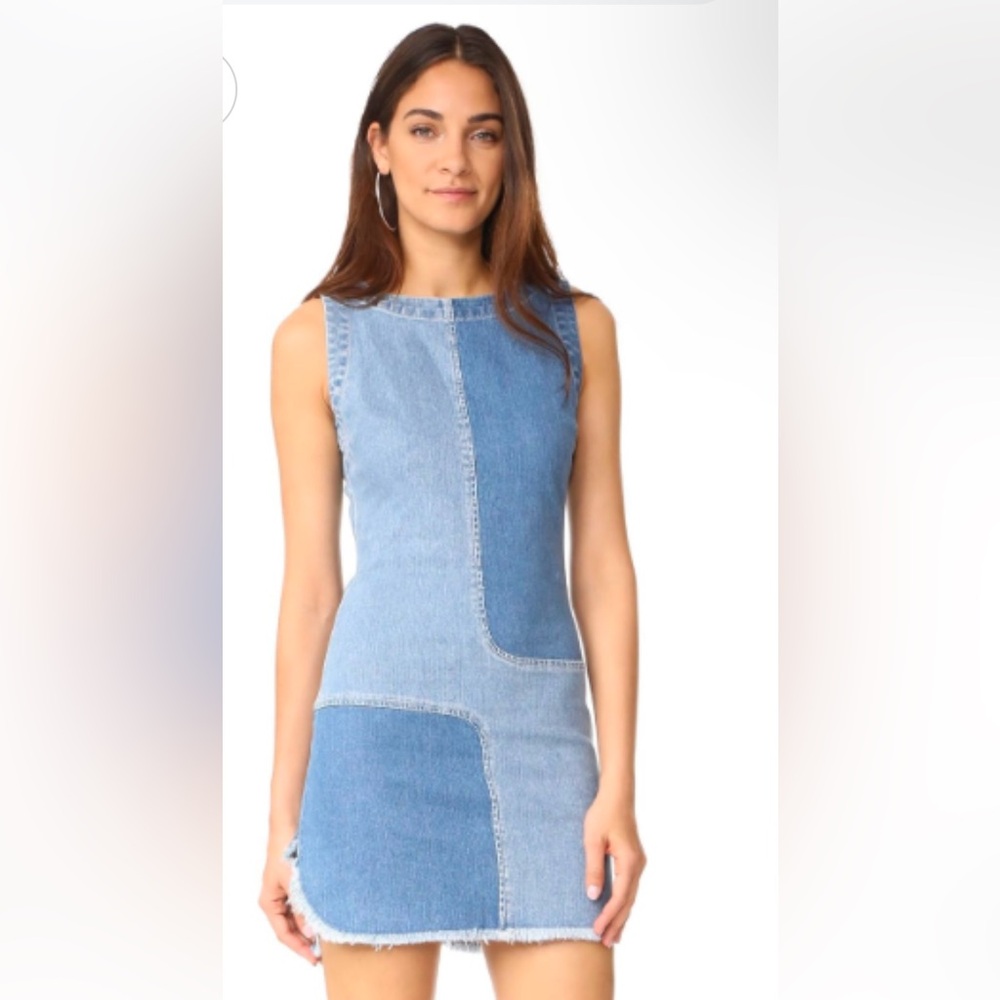 ADRIANO GOLDSCHMIED Denim Patchwork Frayed Hem Exposed Zipper Sleeveless Dress